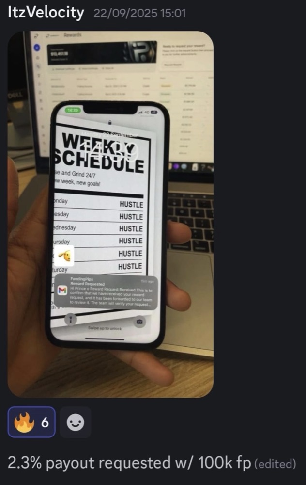 Payout request notification on a 100k FundingPips account